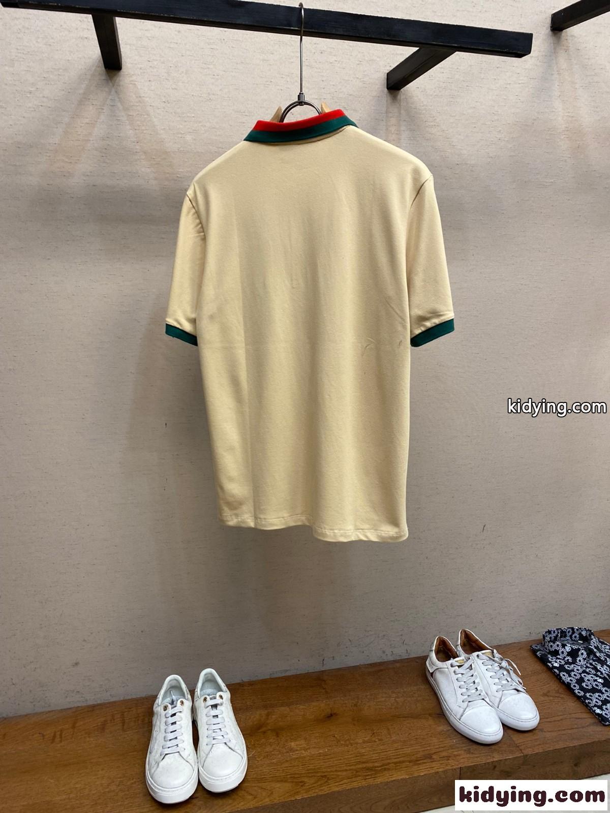 ウェブ ストライプ カラー（襟）付き半袖 ポロシャツ グッチ Tシャツ コピー カーキ-1