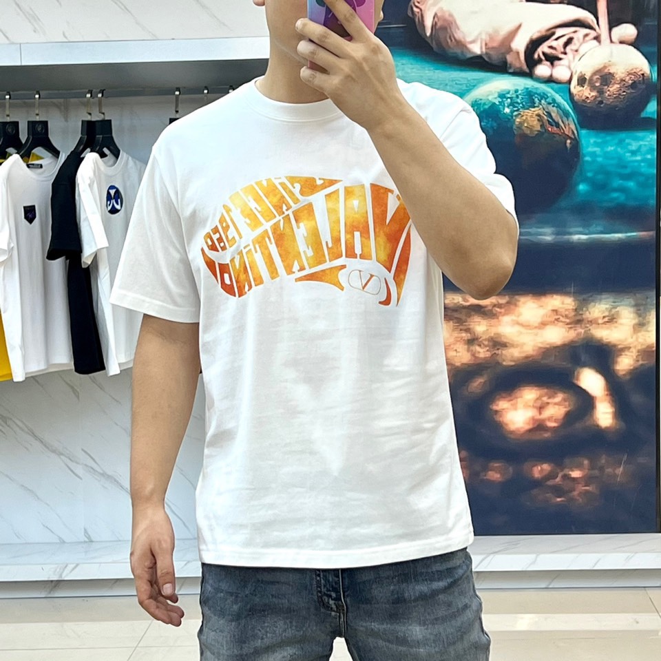 ヴァレンティノ サーフプリント コットン Tシャツ コピー メンズ トップス ホワイト-1