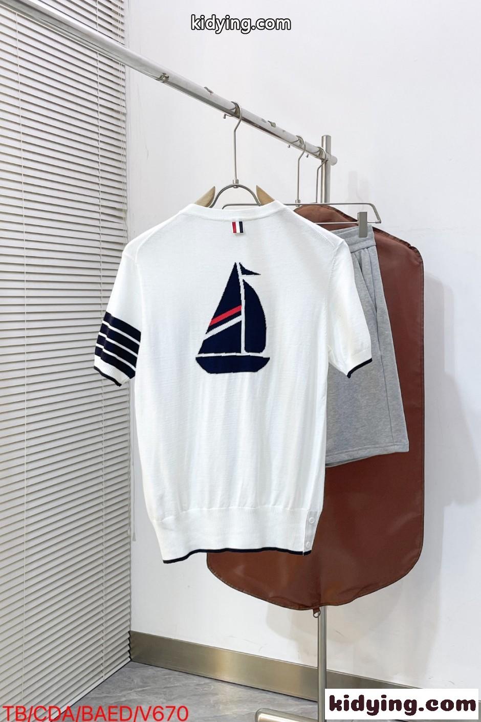 爽やか ヨットモチーフ 半袖 サマーニット トムブラウン Tシャツ 偽物 ホワイト-0