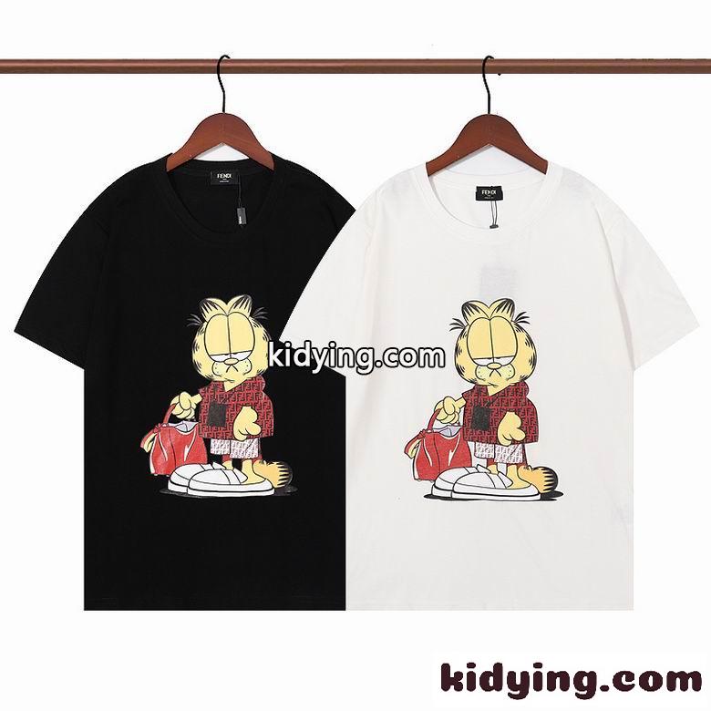 春夏 定番 おしゃれ クルーネック プリント フェンディ Tシャツ コピー 半袖 トップス カジュアル ホワイト ブラック-0
