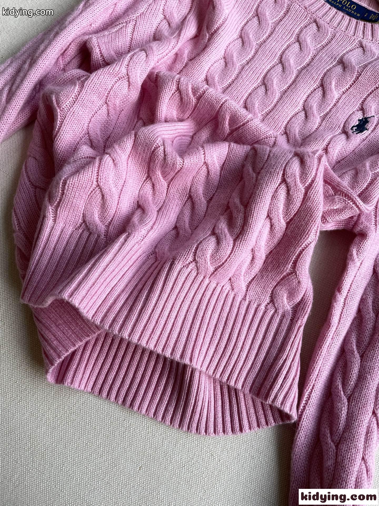 可愛い 人気 ラルフローレン セーター 偽物 ロゴ刺繍 ケーブル編み クルーネック ピンク-2