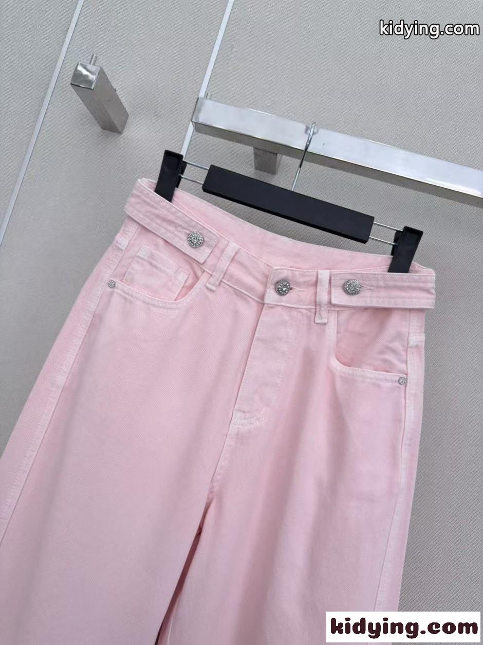 洗練された ビジューボタン デニムパンツ エルメス ジーンズ コピー ピンク-2