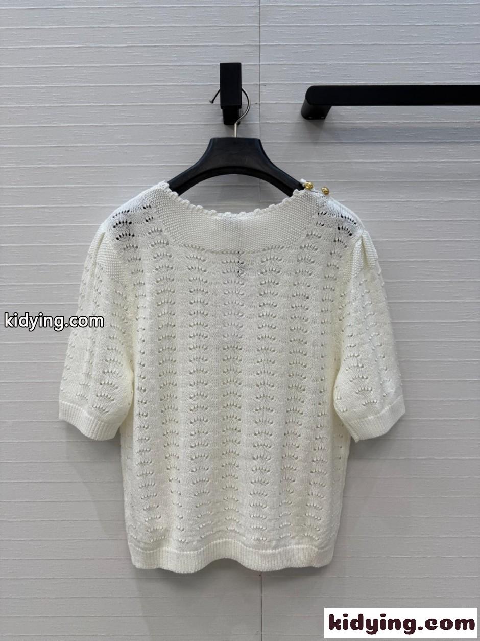トリオンフ刺繍 透かし編みニットトップス セリーヌ ニット 偽物 コットン-3