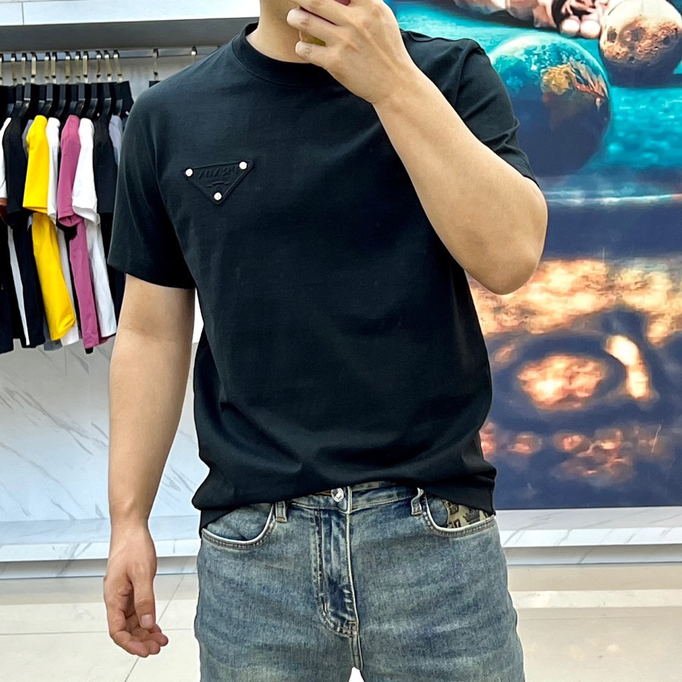 プラダ Tシャツ コピー カジュアル ロゴ入り クルーネック 半袖Tシャツ ブラック-2