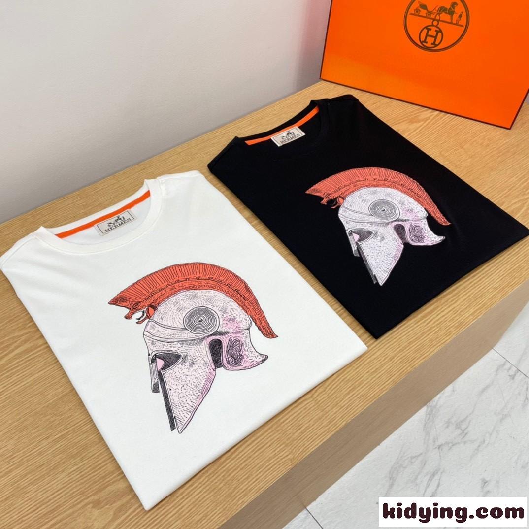 カジュアル プリント エルメス 半袖tシャツ コピー 夏 定番 着回し コットン 柔らかい 快適 トップス-3