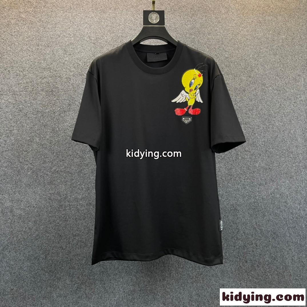 カジュアル 柔らかい クルーネック 快適 フィリッププレイン 半袖Tシャツ コピー メンズ トップス ホワイト ブラック-4