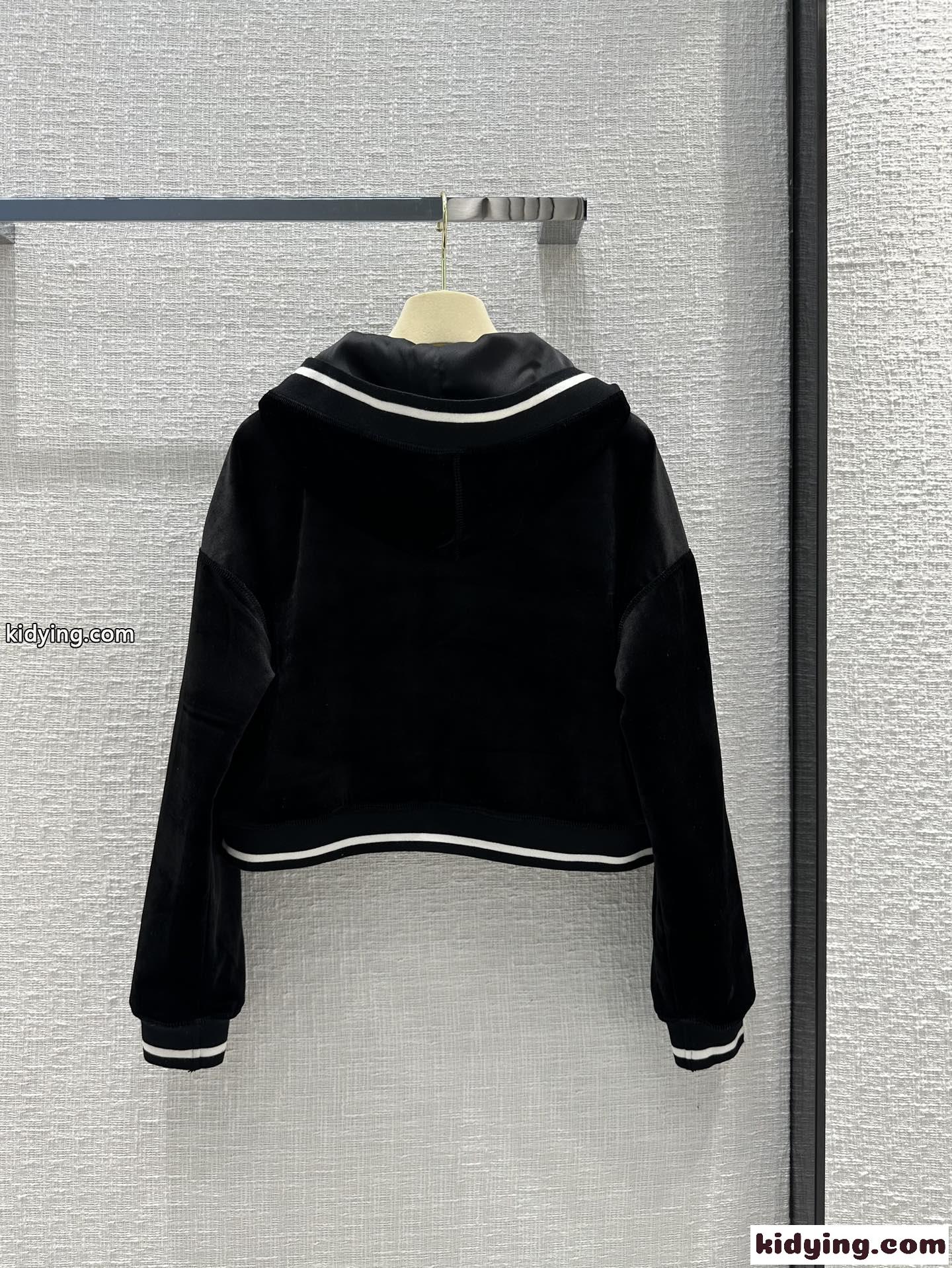 エンブロイダリー ベルベット ブルゾン ミュウミュウ ジャケット コピー フード付き 長袖-2