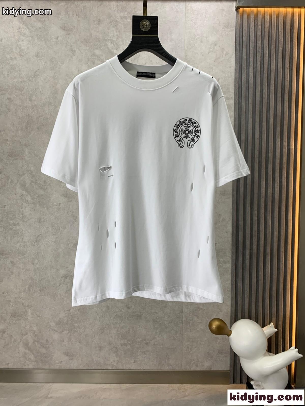カジュアル ゆったり 快適 クルーネック クロムハーツ Tシャツ コピー コットン 半袖Tシャツ ホワイト-0