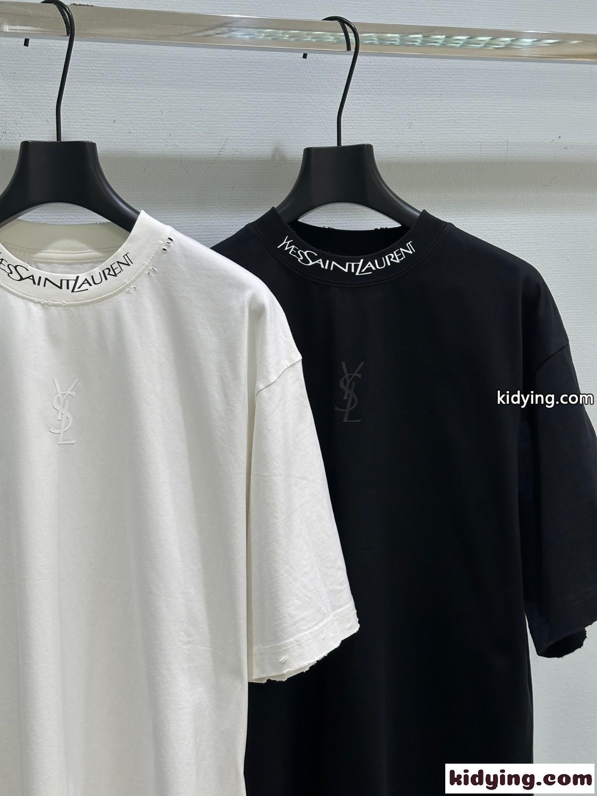 ユニセックス コットン 半袖Tシャツ イヴ・サンローラン Tシャツ コピー トップス-2