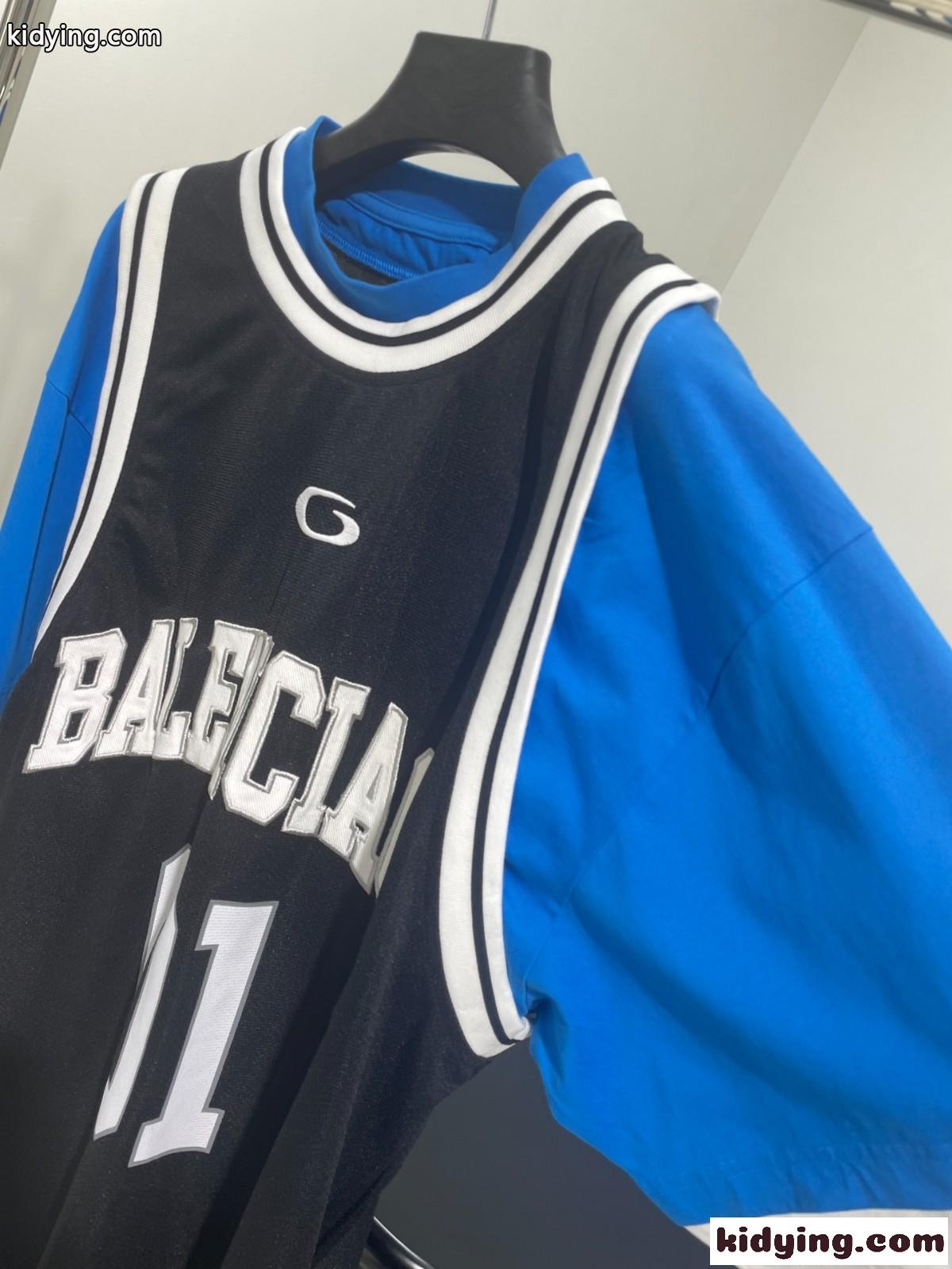 バレンシアガ BASKETBALL SERIES レイヤード ロングスリーブ Tシャツ コピー ブルー-3