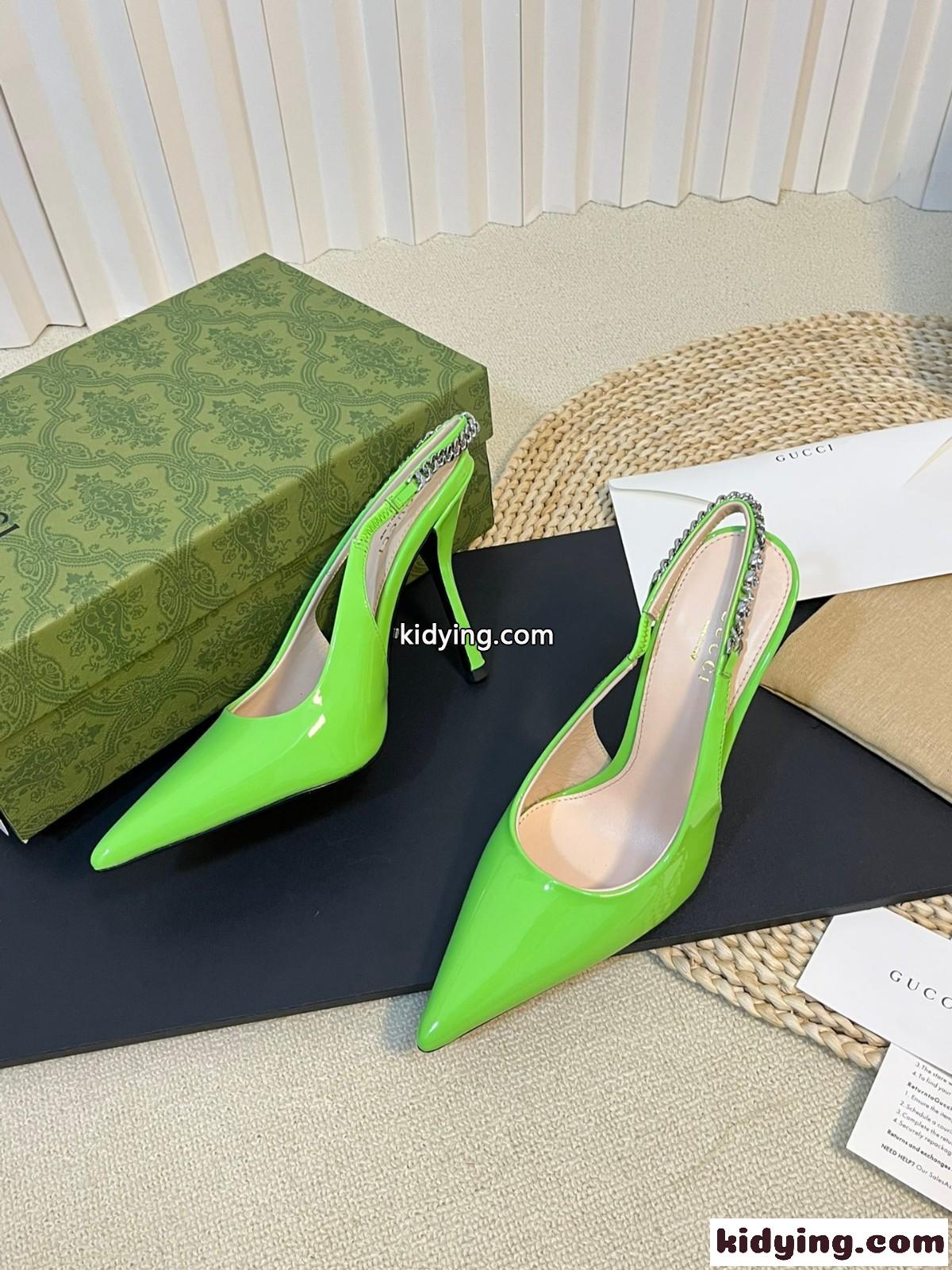 スリングバックパンプス グッチ パンプス スーパーコピー パテントレザー グリーン-2