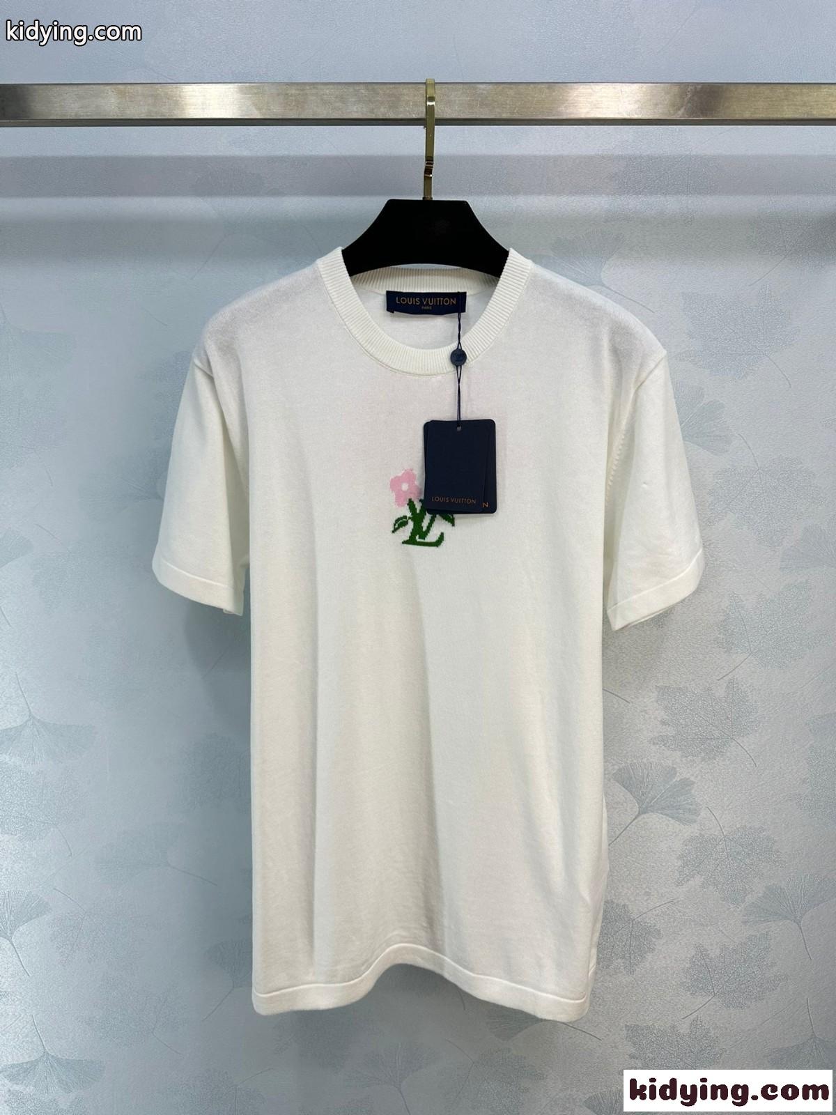 ショートスリーブコットンニットクルーネック ルイ・ヴィトン Tシャツ 偽物-0