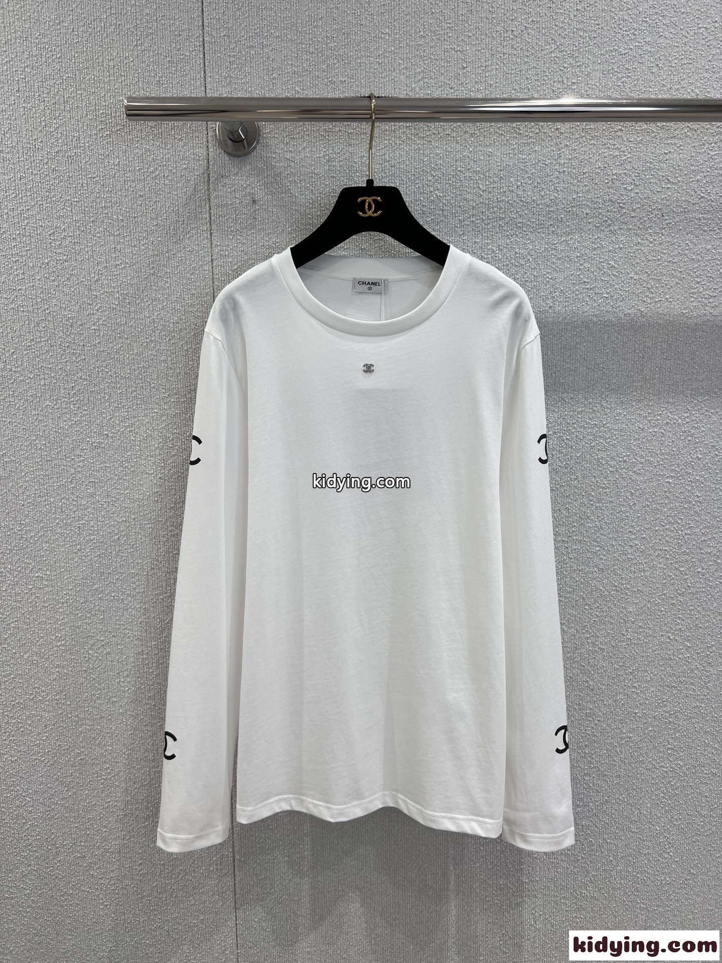 カジュアル 定番 CCロゴ コットン 長袖Tシャツ シャネル Tシャツ コピー ホワイト-0