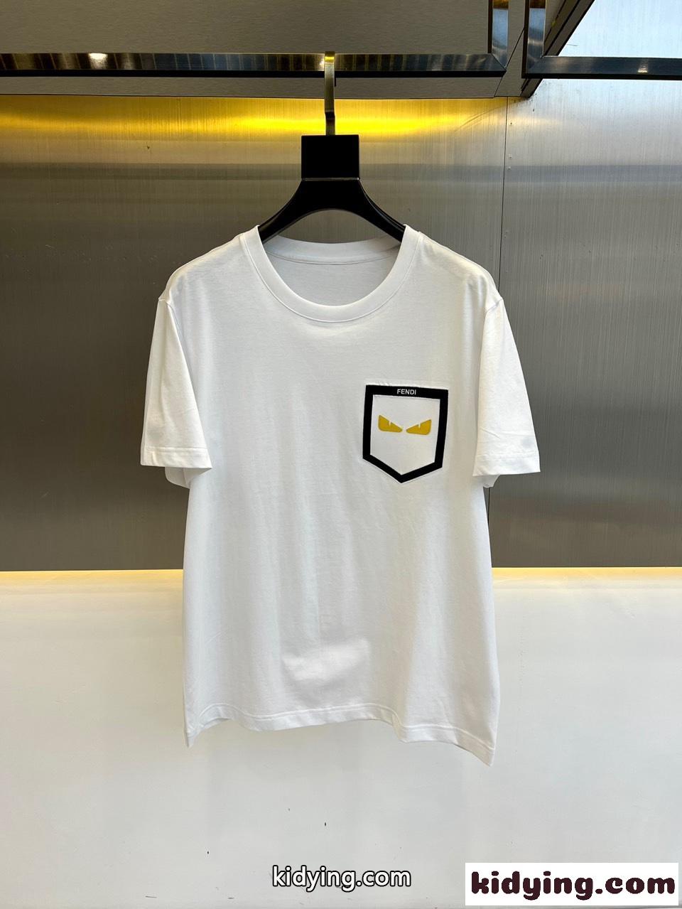 シンプル 合わせやすい クルーネック フェンディ 半袖Tシャツ コピー ホワイト-0