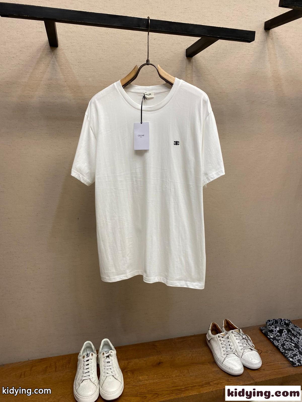 シンプル カジュアル クルーネック セリーヌ 半袖Tシャツ コピー ユニセックス ホワイト-0