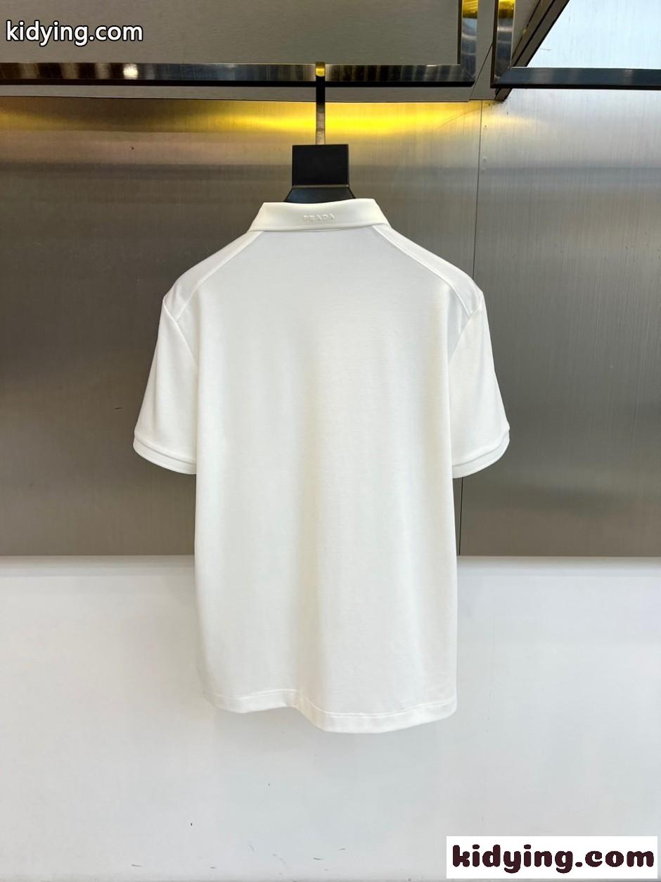 洗練された シンプル 半袖 ポロシャツ プラダ Tシャツ 偽物 ホワイト-4