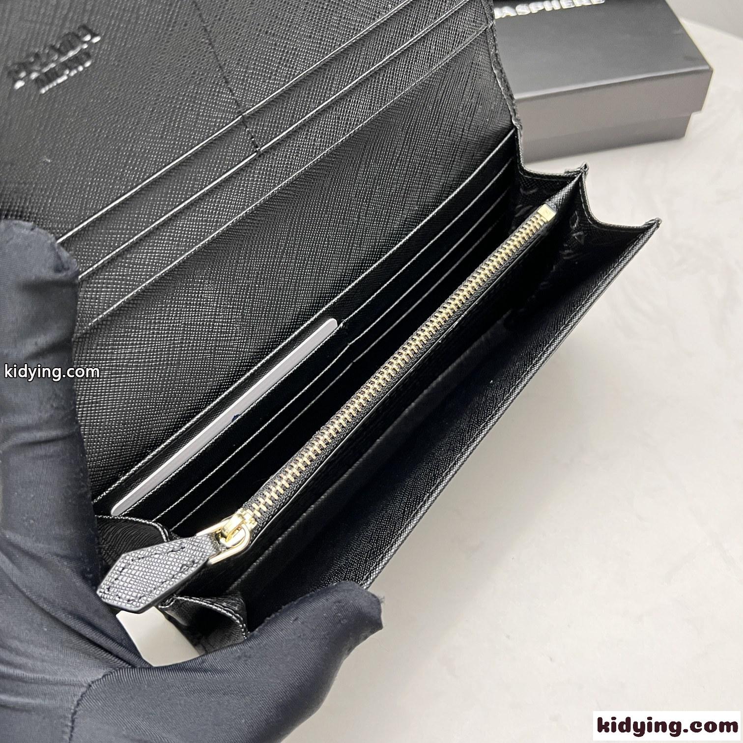シンプル ブラック レディース 長財布 カーフレザー プラダ 財布 コピー 飽きのこない 定番 人気 ロゴ-2