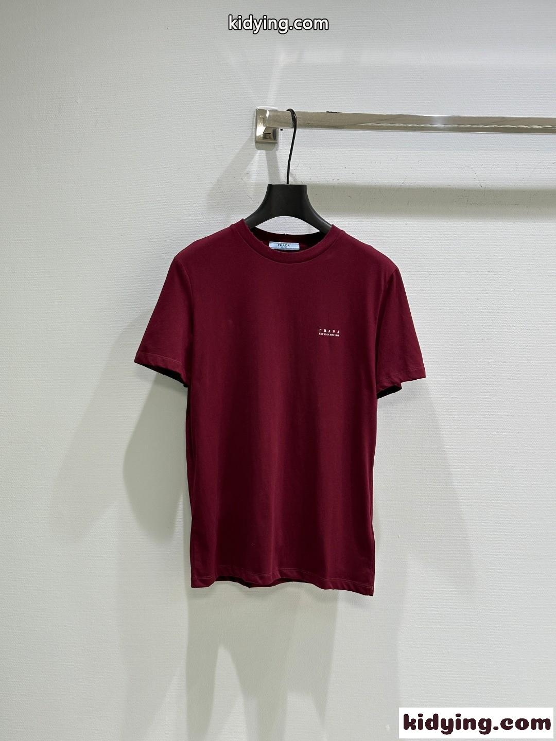 ユニセックス 人気 シンプル コットンジャージ 半袖Tシャツ プラダ Tシャツ コピー レッド-0