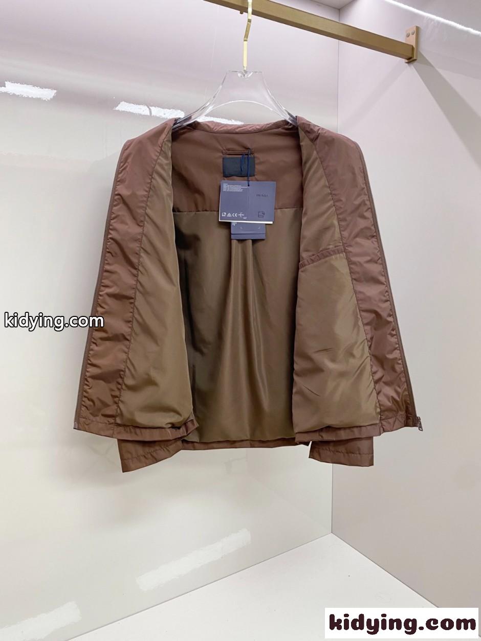 シンプル 洗練された ジップアップブルゾン プラダ ジャケット 偽物 ブラウン-4