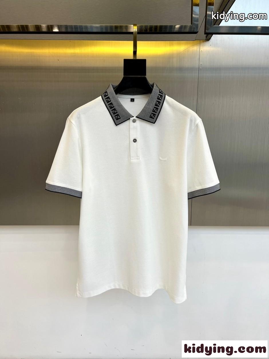 洗練された カジュアル フェンディ Tシャツ 偽物 半袖ポロシャツ ホワイト-0