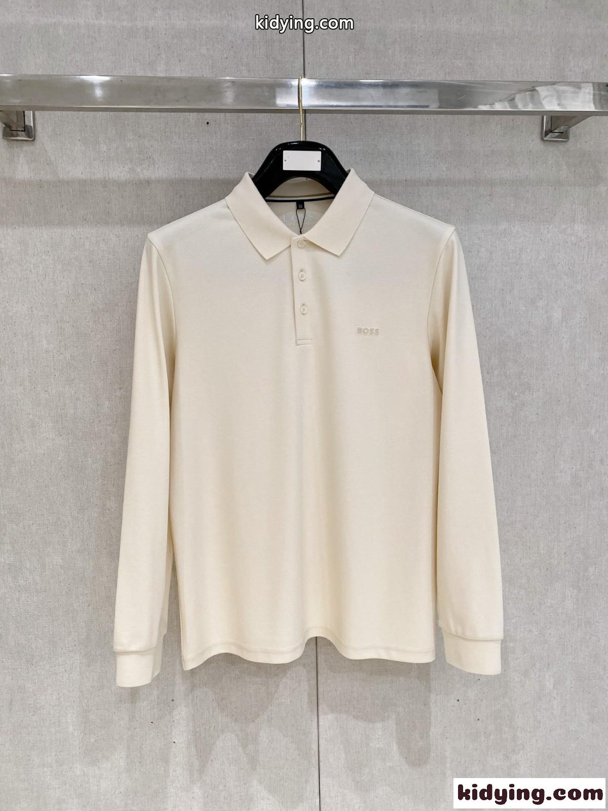 上品 コットン ロゴ 長袖 ポロシャツ ヒューゴ・ボス Tシャツ コピー ホワイト-0