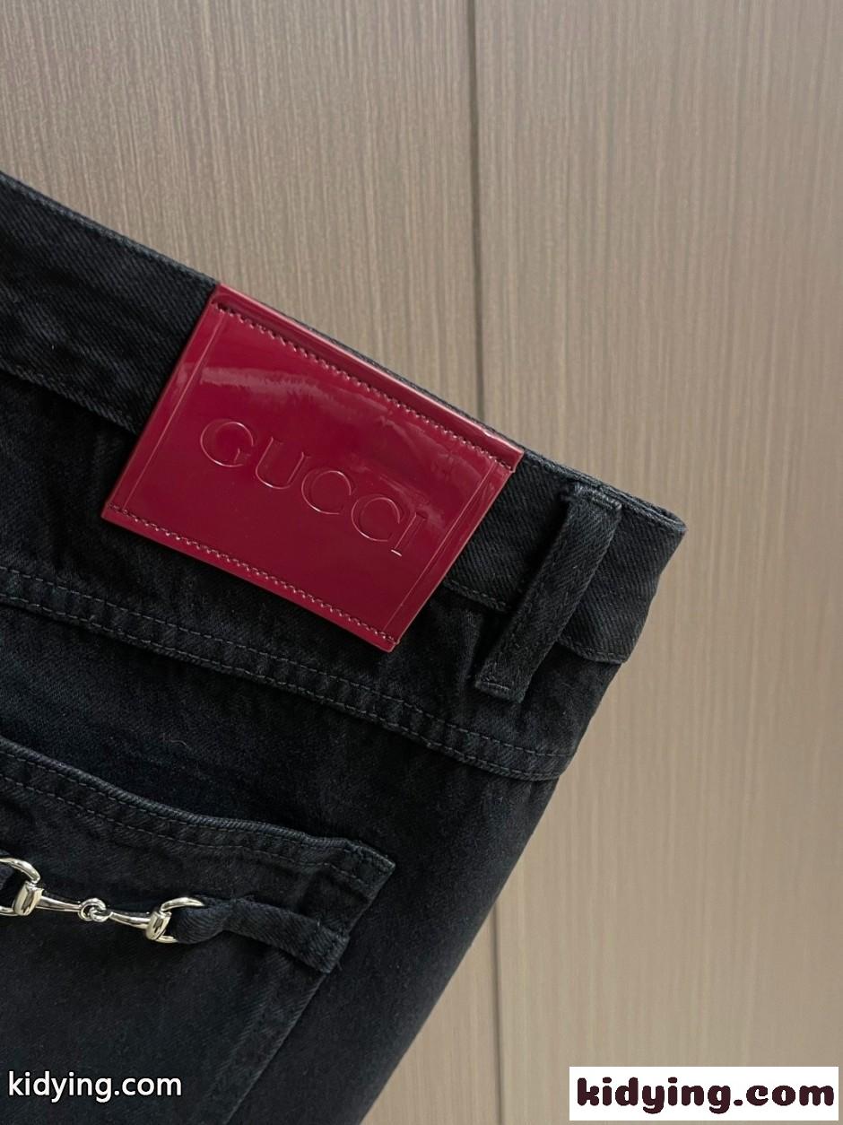 合わせやすい ホースビット付き デニムパンツ グッチ ジーンズ 偽物 ブラック-3