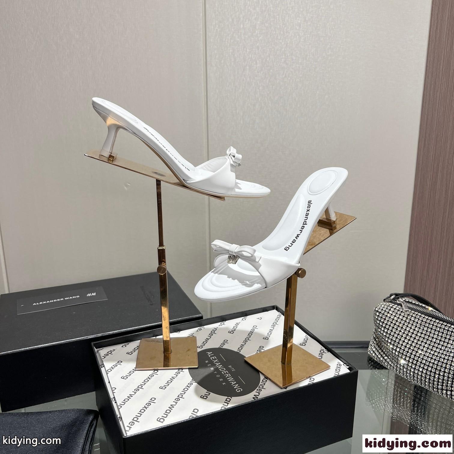 大人 可愛い リボンロゴ ミュール アレキサンダーワング サンダル コピー ホワイト-4