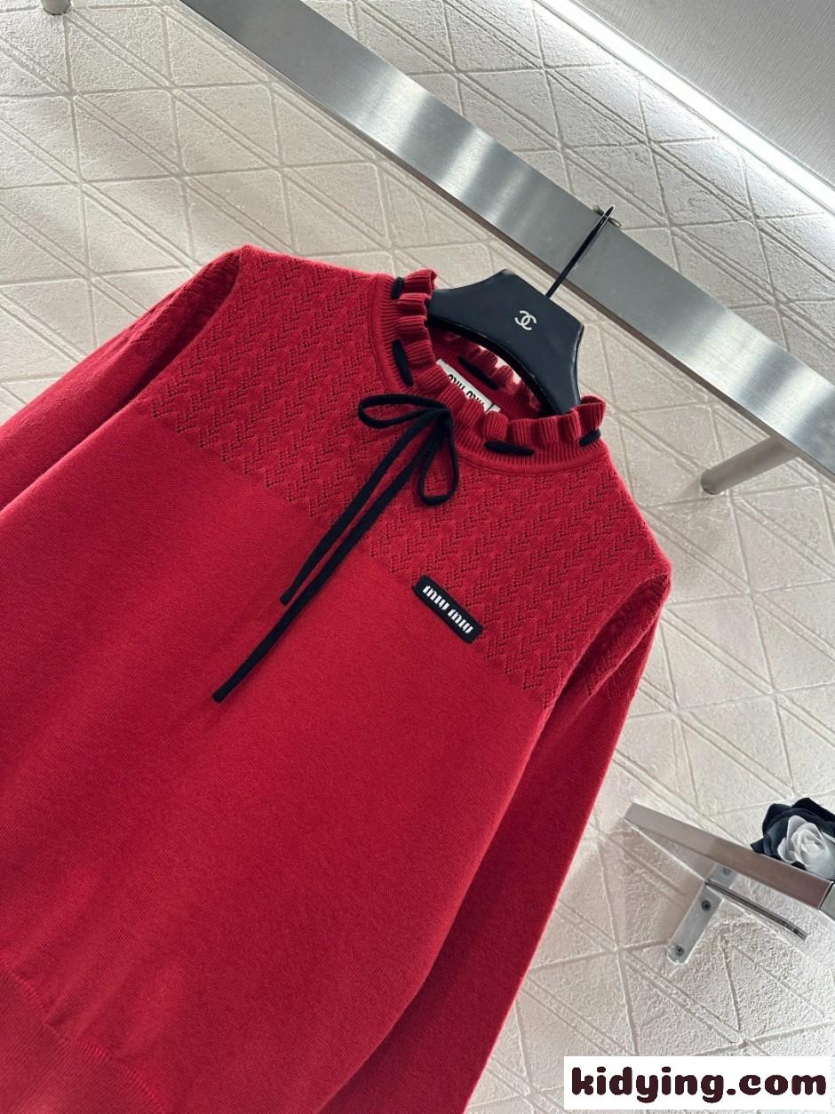 フェンミン 可愛い ニット プルオーバー ミュウミュウ セーター 偽物 レッド-2