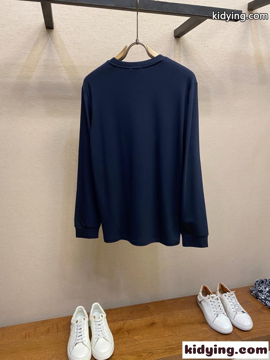 イヴ・サンローラン Tシャツ 偽物 洗練された YSLロゴ 長袖Tシャツ ネイビー-1