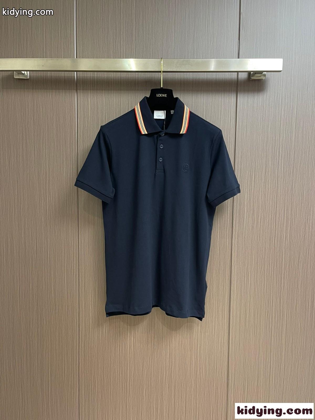 クラシック カジュアル コットンピケ ポロシャツ バーバリー 半袖Tシャツ コピー ネイビー-1