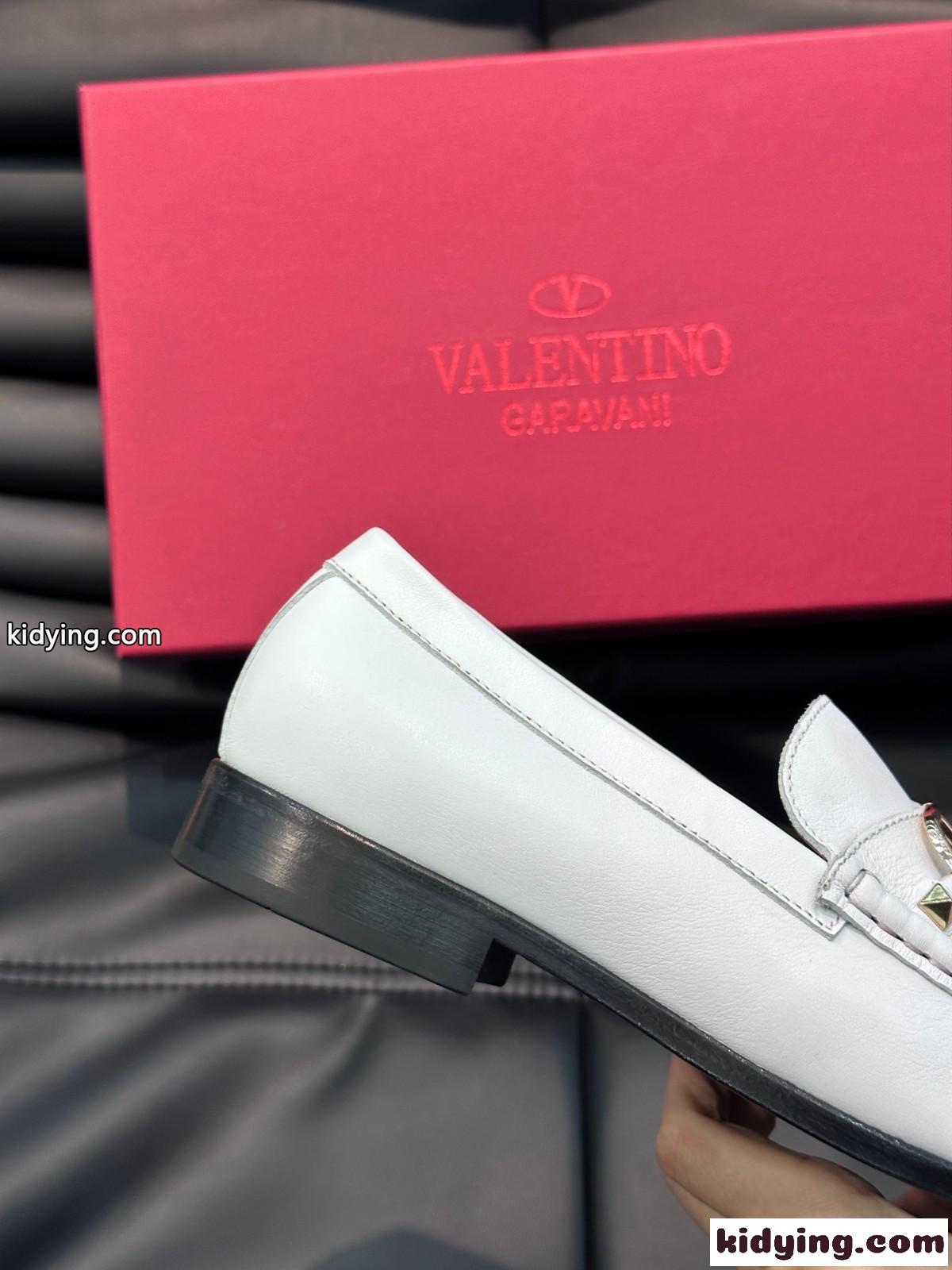 Vロゴ シグネチャー レザー ローファー ヴァレンティノ シューズ コピー ホワイト-4