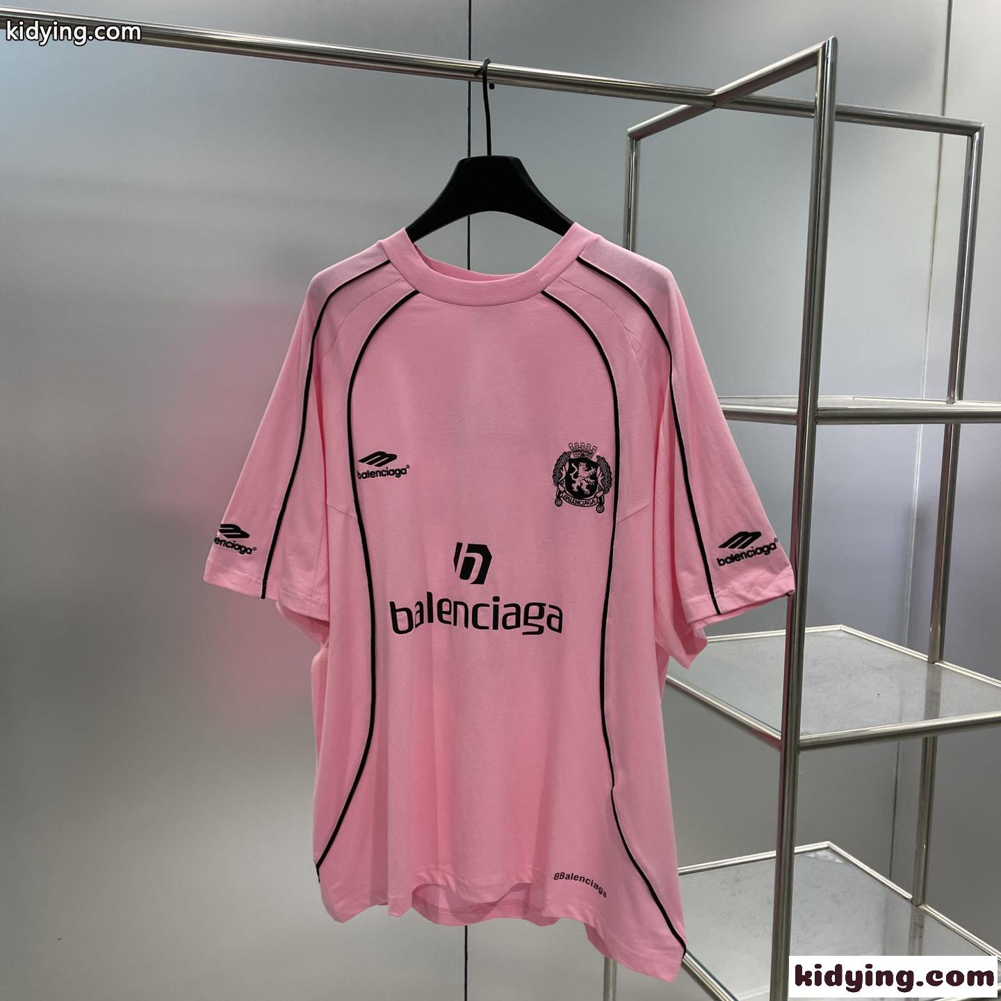 ユニセックス オーバーサイズ PARIS SOCCER 半袖Tシャツ  バレンシアガ Tシャツ 偽物 ピンク-0