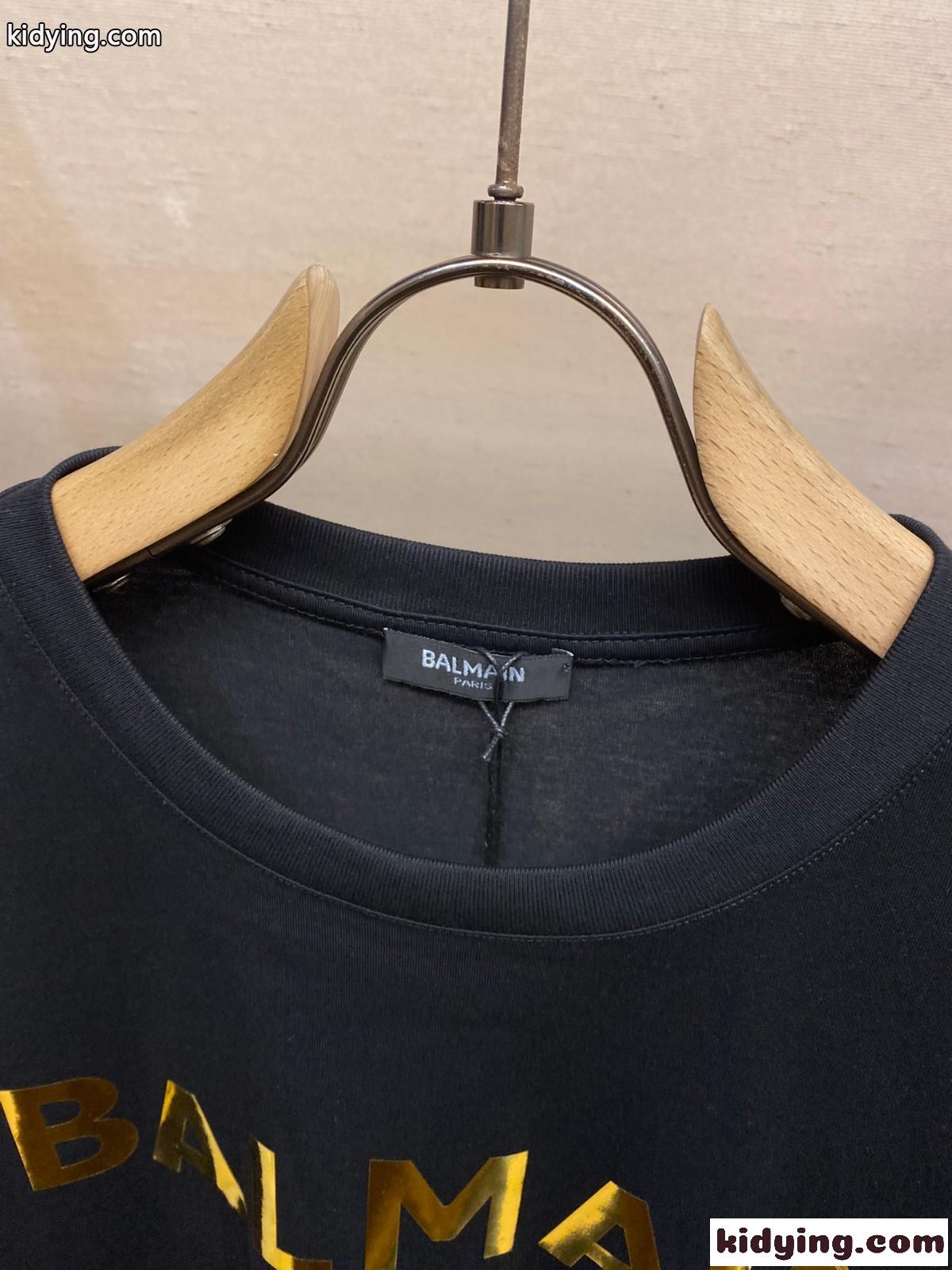 シンプル バルマン Tシャツ コピー ロゴ入り クルーネック 半袖Tシャツ ブラック-0