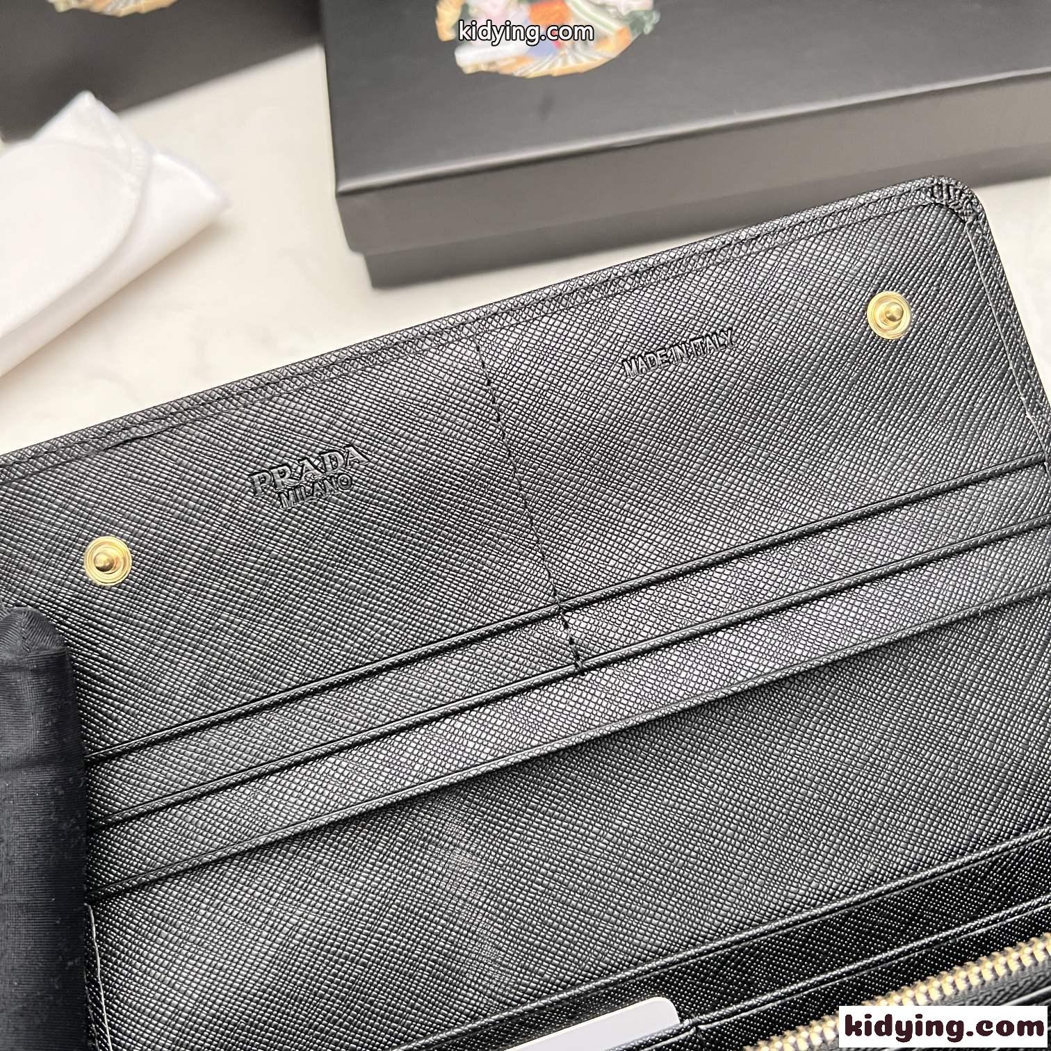 シンプル ブラック レディース 長財布 カーフレザー プラダ 財布 コピー 飽きのこない 定番 人気 ロゴ-4