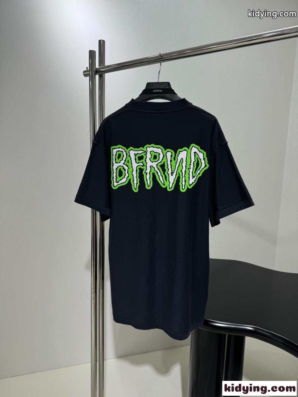 ユニセックス オーバーサイズ バレンシアガ Tシャツ コピー プリント 半袖Tシャツ ブラック-2