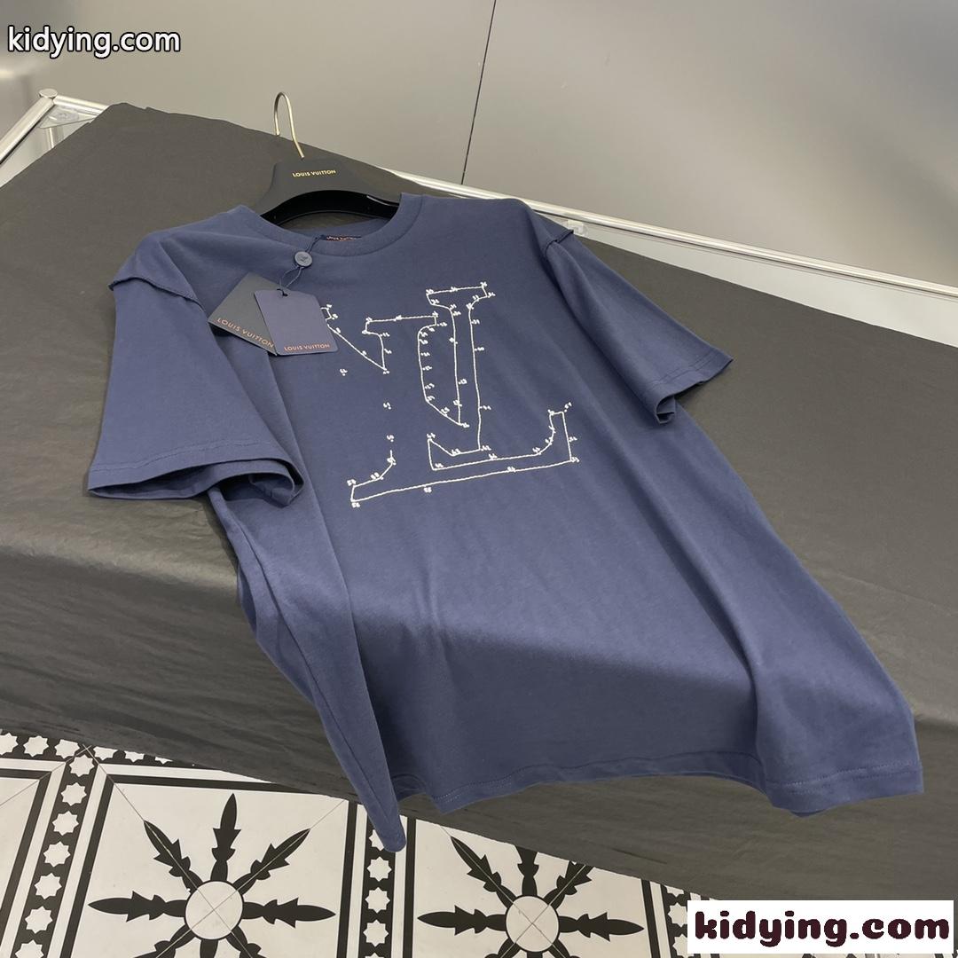 シンプル おしゃれ ロゴ 刺繍 ゆったり 人気 ルイ・ヴィトン Tシャツ コピー 春夏 半袖 トップス カジュアル-4