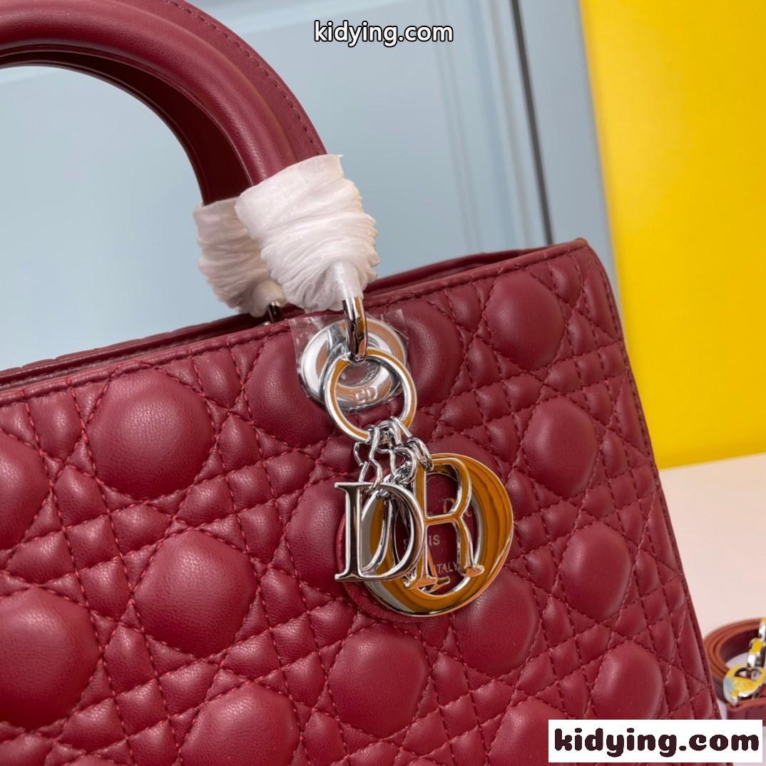 クリスチャン・ディオール スーパーコピー ラムスキン LADY DIOR ラージバッグ ワイン-1