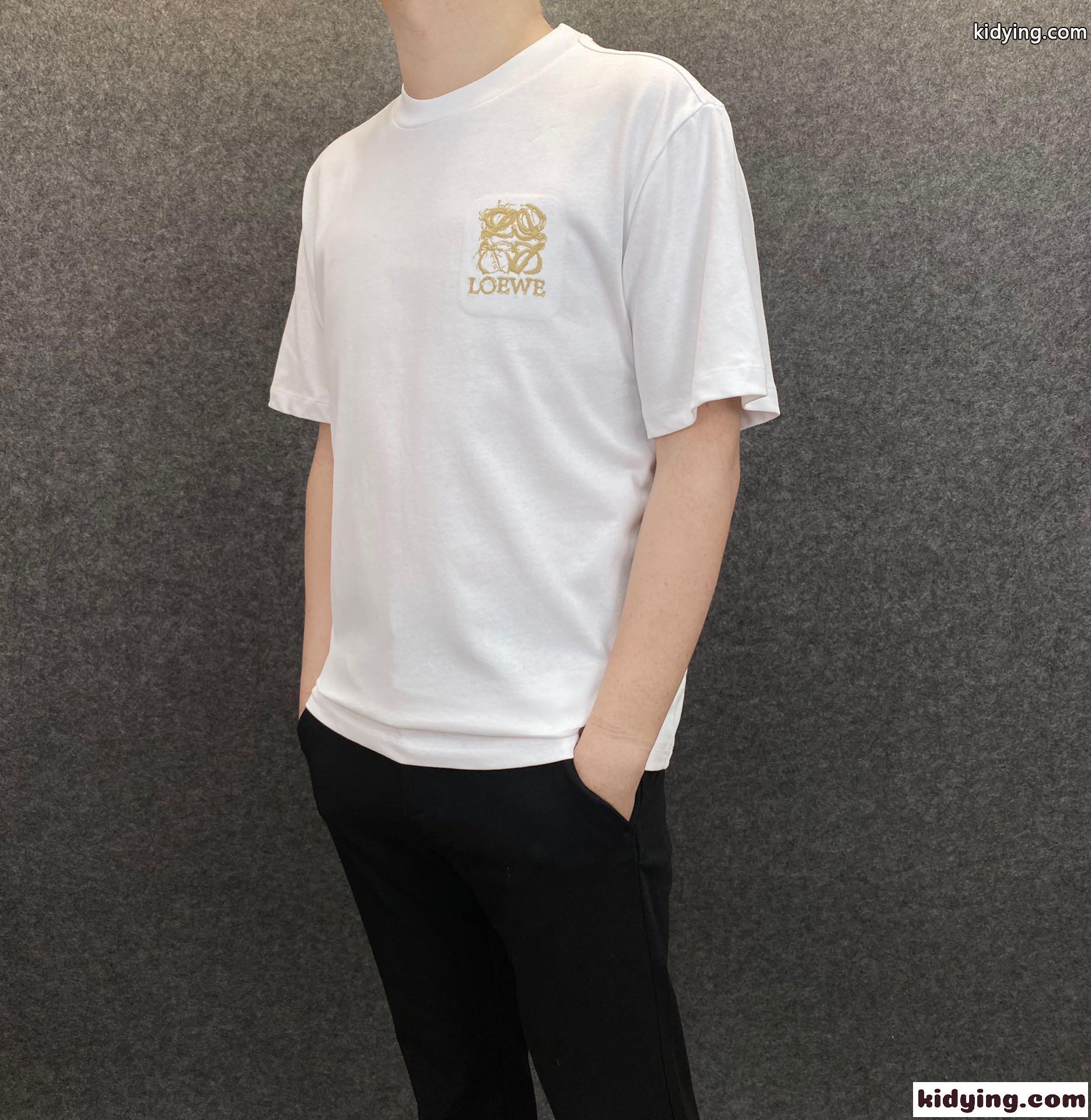 ベーシック ロゴ クルーネック コットン 快適 メンズ 半袖 春夏 トップス ロエベ tシャツ コピー ホワイト ブラック-4