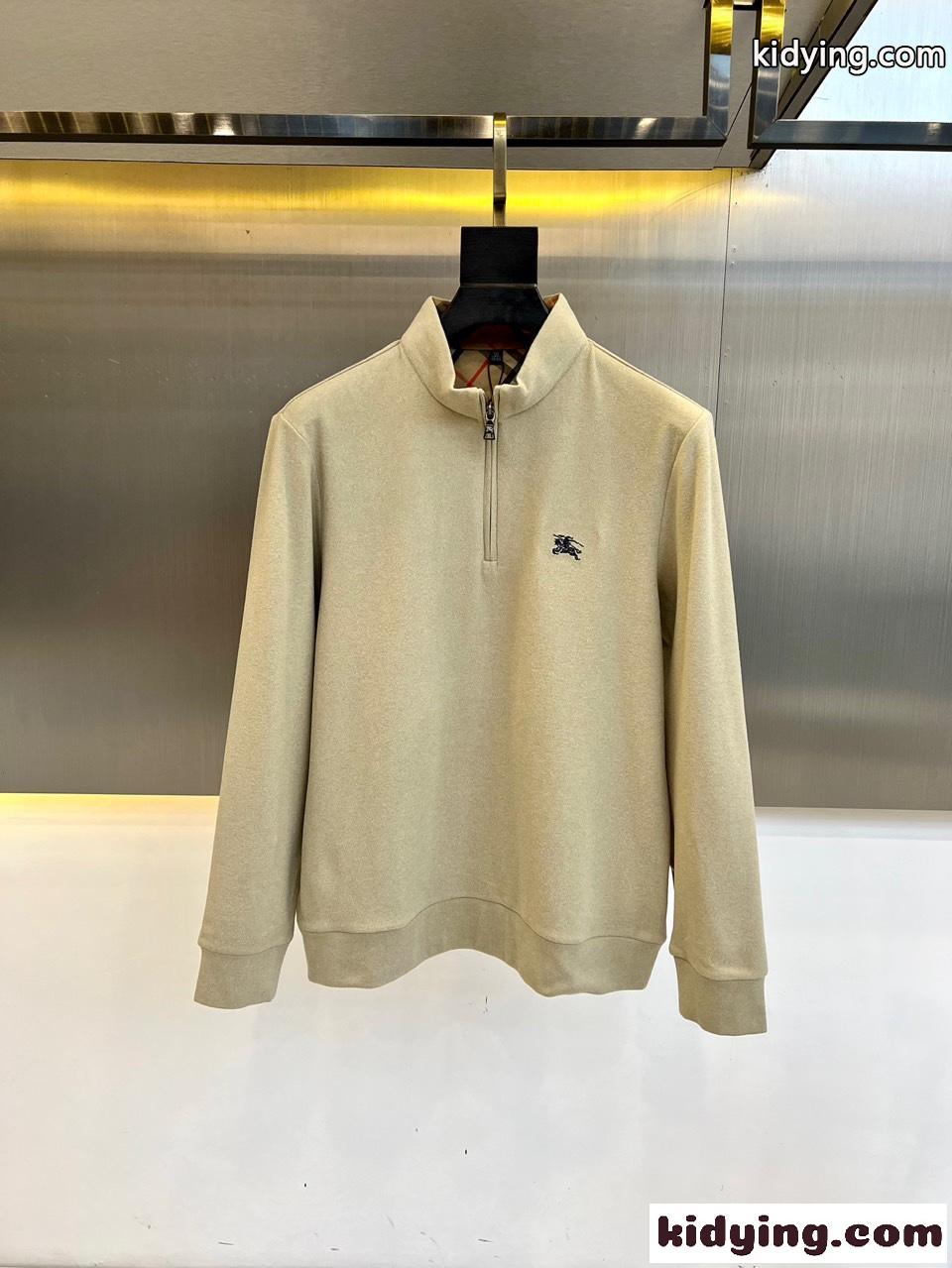 ハーフジップ フリース プルオーバー バーバリー 長袖Tシャツ 偽物 カーキ-0