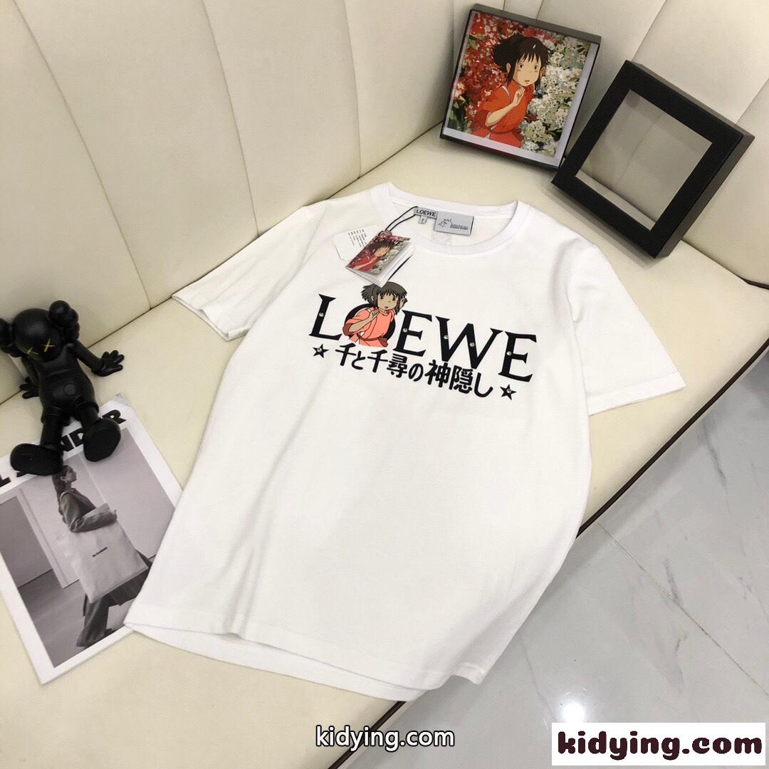 シンプル カジュアル おしゃれ プリント ビーズ飾り クルーネック ロエベ tシャツ コピー 春夏 定番 ゆったり-4