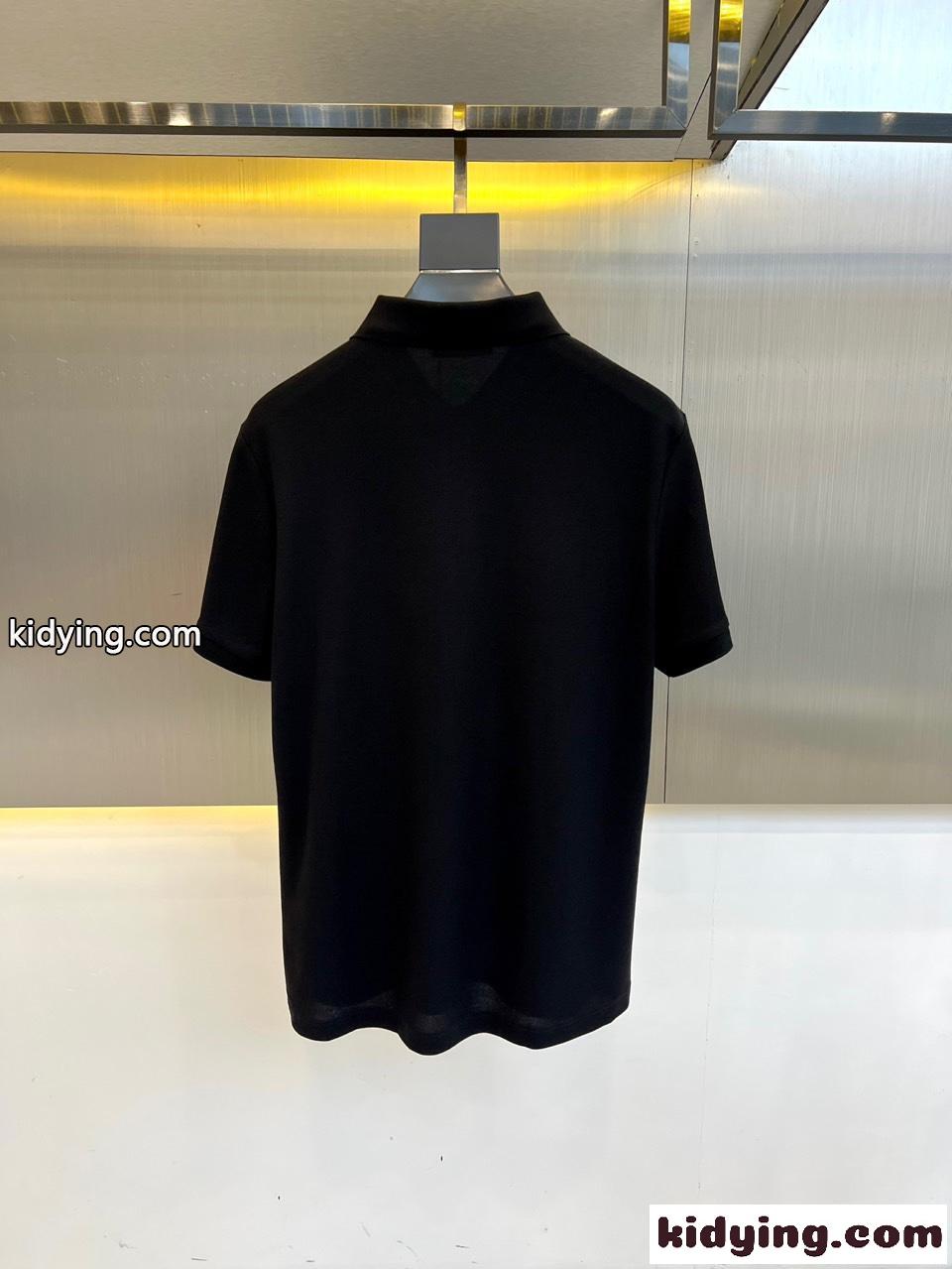 定番 コットンピケ ポロシャツ プラダ Tシャツ 偽物 半袖 トップス ブラック-3