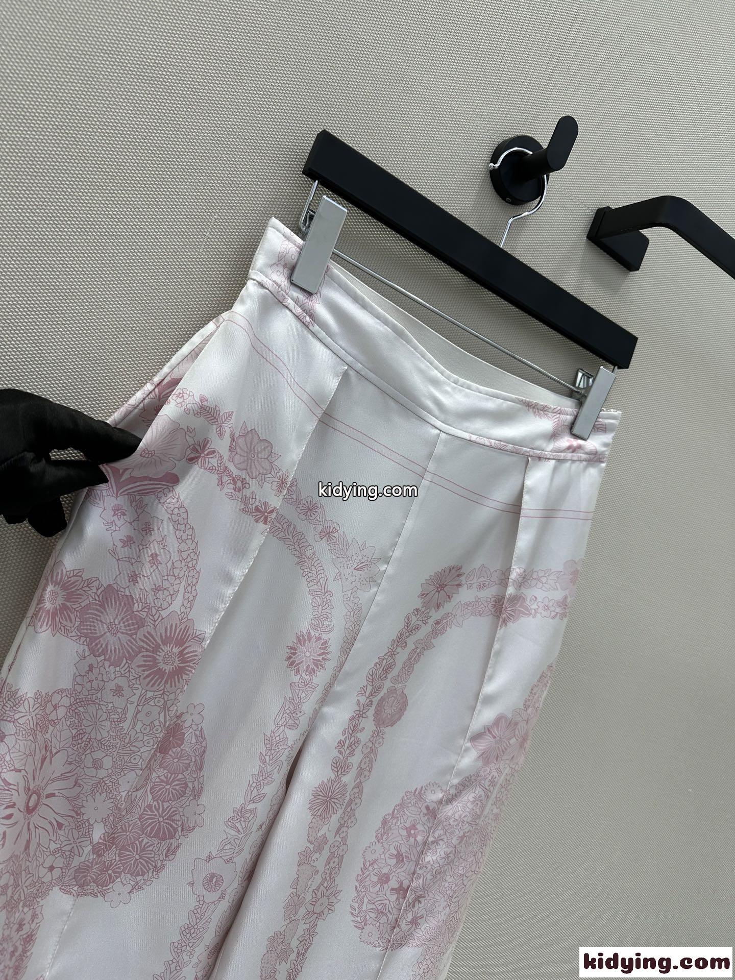 上品 プリント シルクツイル ワイドパンツ エルメス パンツ コピー ロングパンツ-0