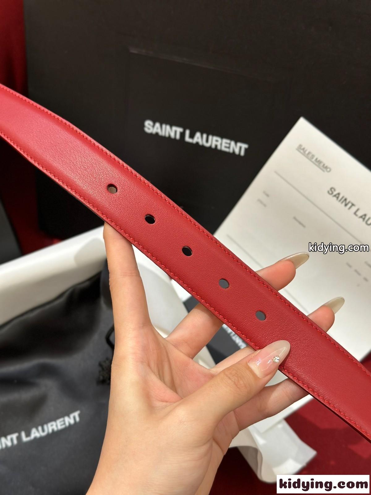 人気 合わせやすい YSL レザーベルト イヴ・サンローラン ベルト コピー レッド-3