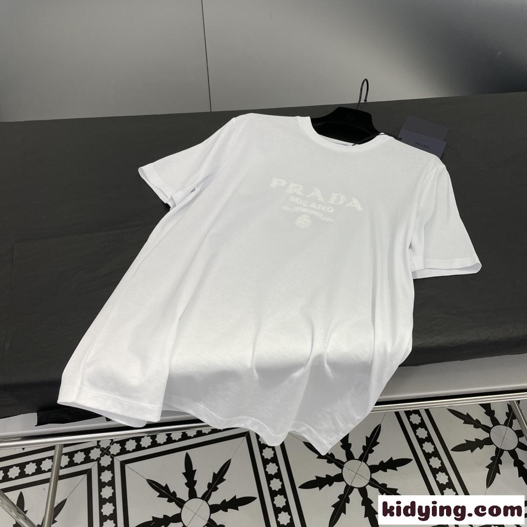ベーシック 人気 カジュアル おしゃれ ロゴ プラダ 半袖tシャツ コピー ゆったり クルーネック-2