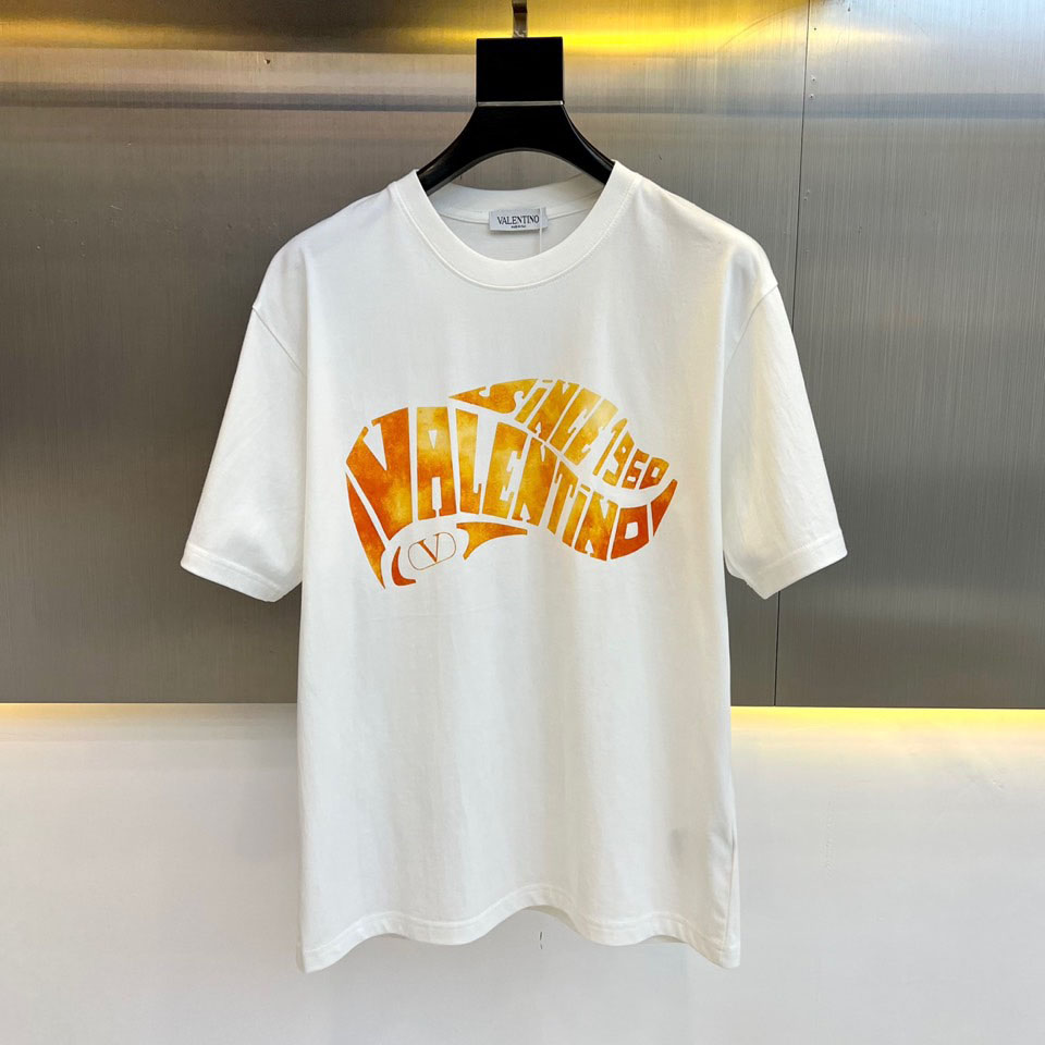 ヴァレンティノ サーフプリント コットン Tシャツ コピー メンズ トップス ホワイト-0