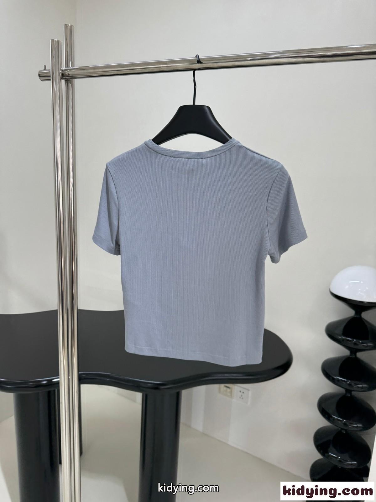 洗練された ロゴ入り クロップド丈 半袖 トップス フェンディ Tシャツ コピー グレー-1