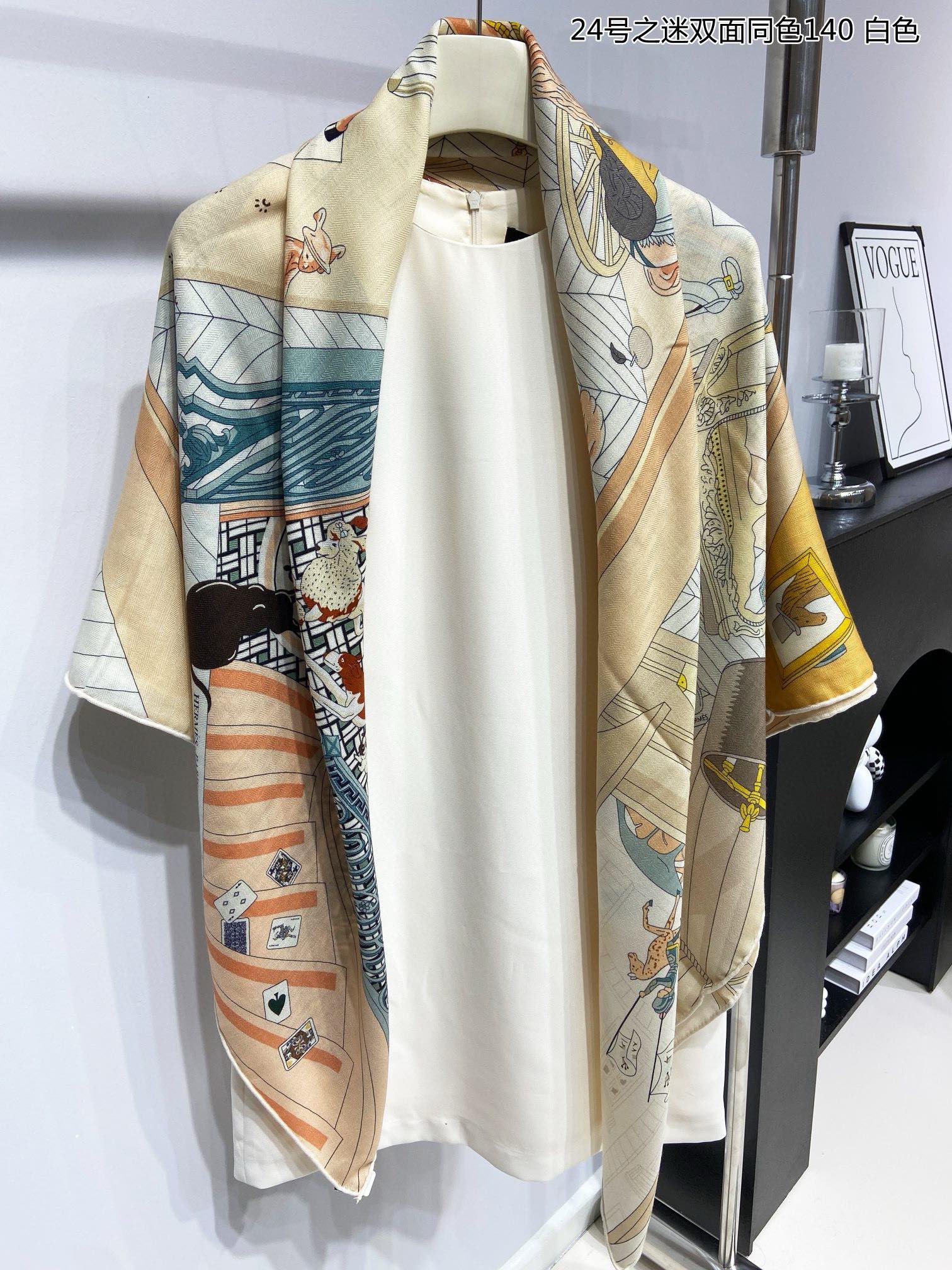 エルメス スカーフ コピー プリント 大人 エレガント カシミヤ＆シルク 140cm*140cm-4