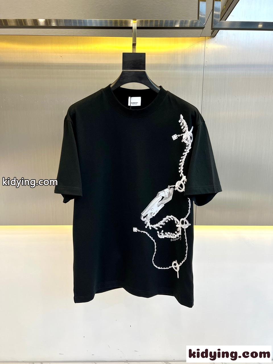 カジュアル プリント コットンＴシャツ バーバリー 半袖Tシャツ コピー ブラック-0