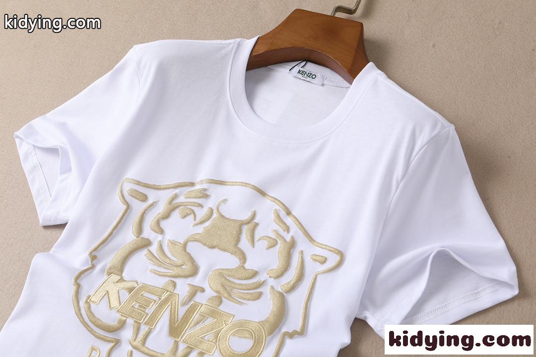 2022春夏新作 定番 快適 合わせやすい 柔らかい ケンゾー tシャツ メンズ コピー 半袖 タイガー 刺繍入り コットン ホワイト ブラック-3