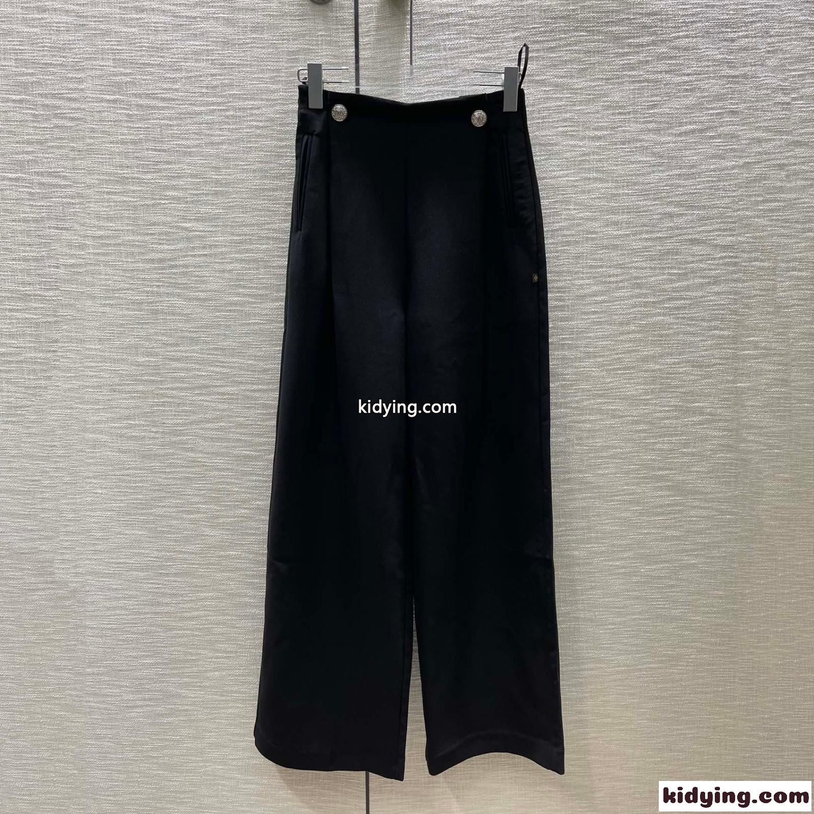 洗練された 無地 上品 ハイウエスト ダートパンツ ルイ・ヴィトン パンツ コピー ブラック-0
